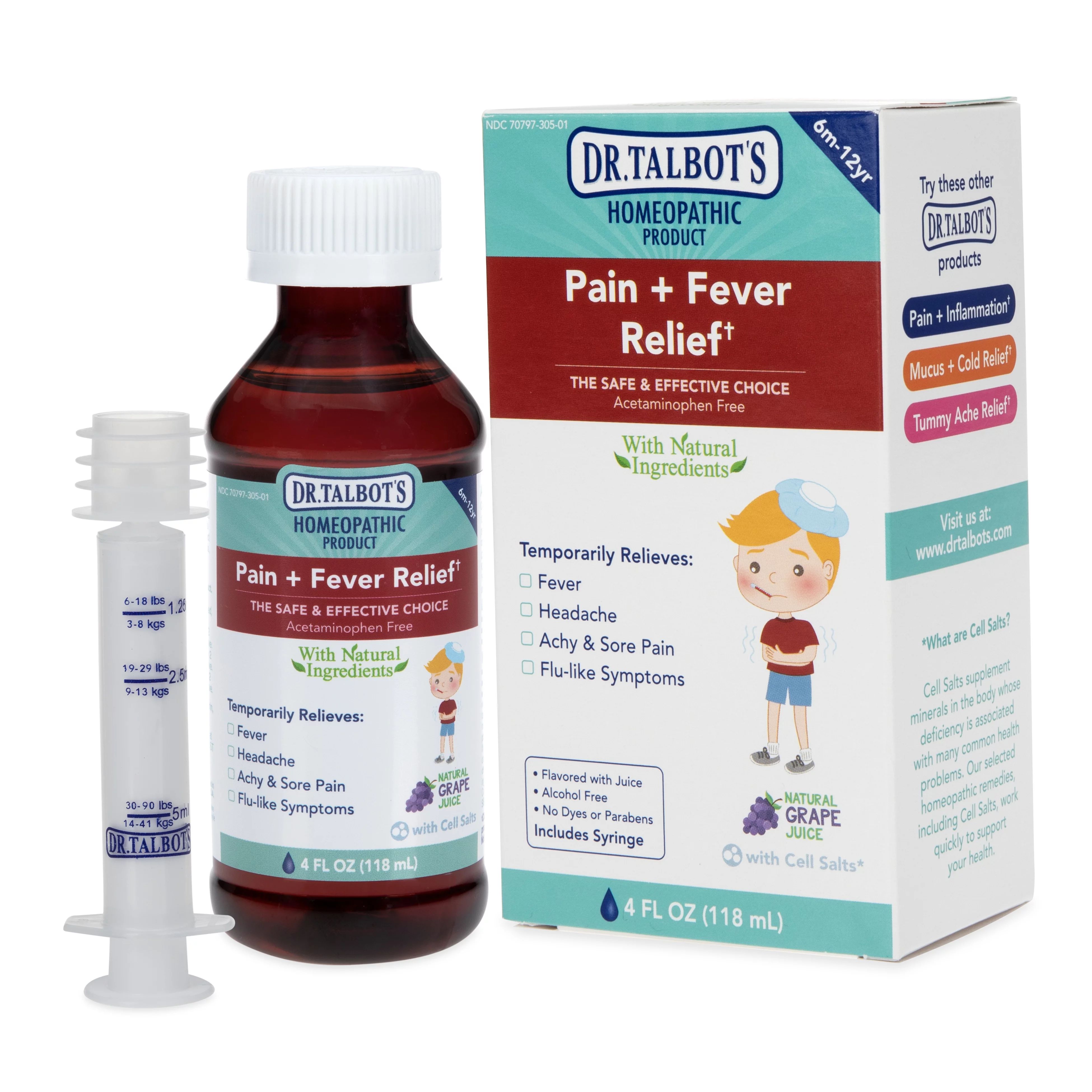 Dr. Talbot's Homeopathic Pain & Fever Relief Liquid with Syringe, 4oz - Walmart.com | Walmart (US)