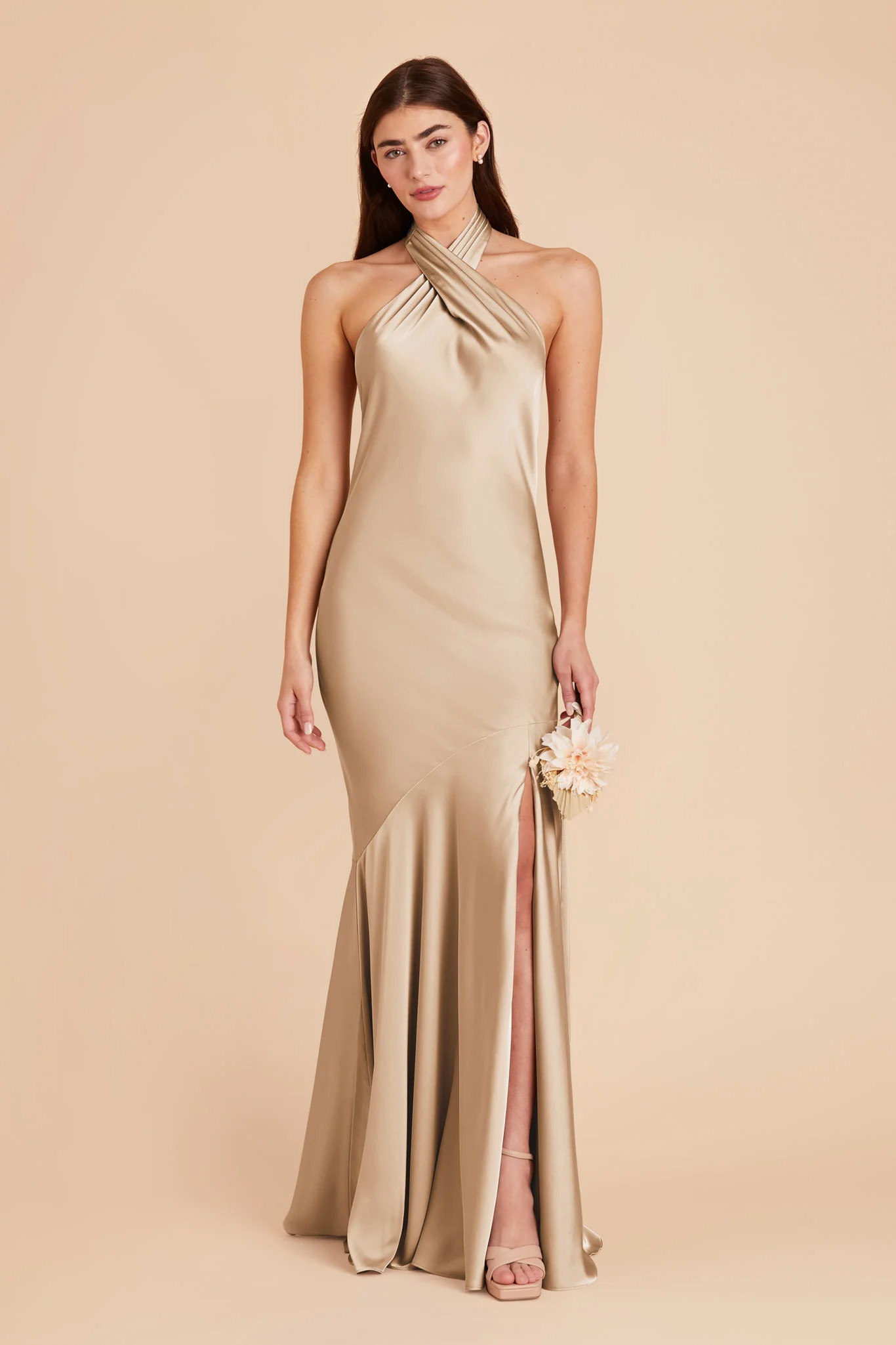Stephanie Matte Satin Dress - Gold | Birdy Grey