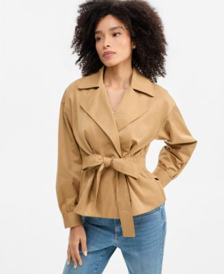 I.n.c. International Concepts Women's Belted Khaki Trench Double-Breasted Jacket, Macy's Exclusive - Warm Toffee | Macy's