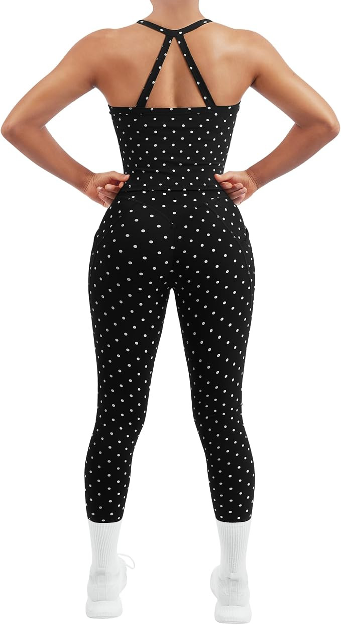 SUUKSESS Women 2 Piece Workout Sets Compression Tummy Control Leggings with Pockets Halter Built ... | Amazon (US)