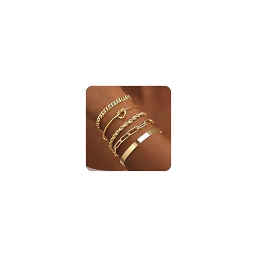 Gokeey Gold Cuff Bracelets for Women, 14K Gold Plated Bangle Bracelet Set for Women, Forever Love Knot Infinity Bangle Paperclip Beaded Twist Bracelets for Women | Amazon (US)