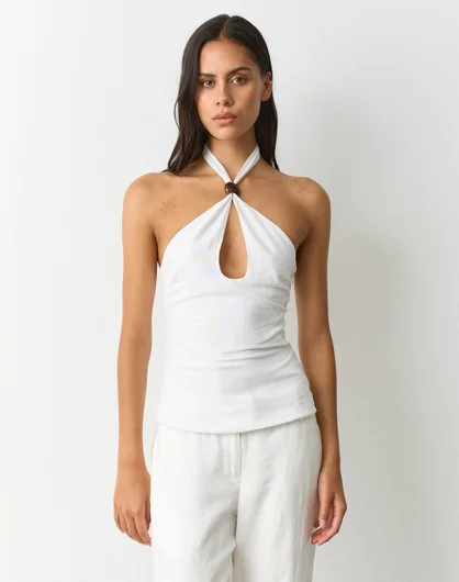 Linen Blend Bead Halter Top | Glassons (Australia)