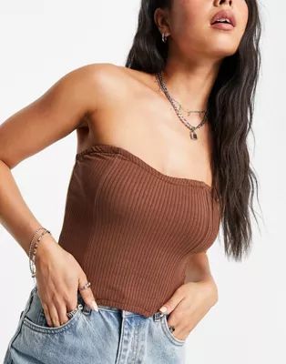 ASOS DESIGN bandeau rib corset in brown | ASOS | ASOS (Global)