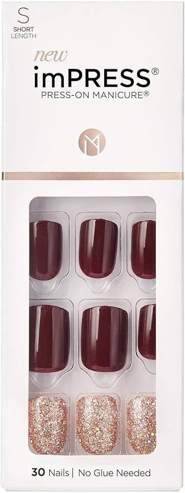 KISS imPRESS No Glue Mani Press On Nails, Design, 'No Other', Red, Short Size, Squoval Shape, Inc... | Amazon (US)