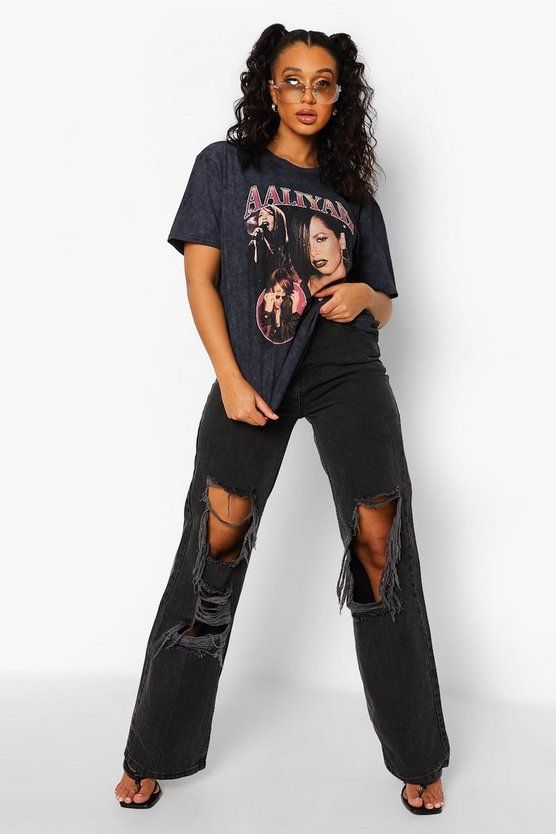 Aaliyah Acid Wash License Oversized T-shirt | Boohoo.com (US & CA)