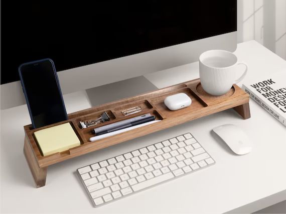 Wood Desk Organizer Home Office Desk Organization Tablet & - Etsy | Etsy (US)