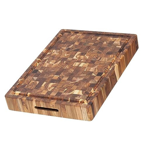Teak Cutting Board - Rectangular Butcher Block With Hand Grip And Juice Canal (20 x 14 x 2.5 in.) - By Teakhaus | Amazon (US)