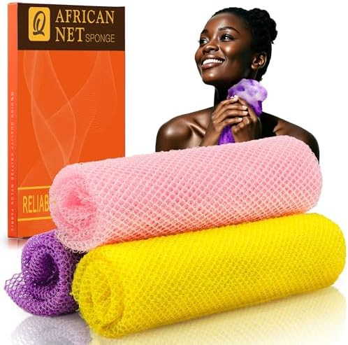 UJFQBH 3 Pieces African Bath Sponge African Net Long Net Bath Sponge Exfoliating Shower Body Scru... | Amazon (US)