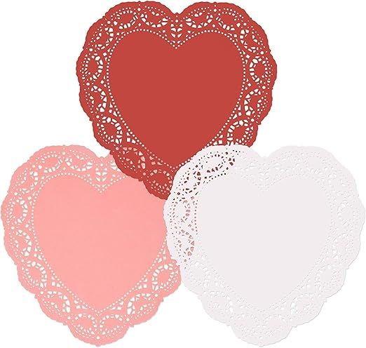 96 Count Heart Doilies 10" Red Pink and White Paper Lace Doilies for Valentine Day Decorations Cr... | Amazon (US)