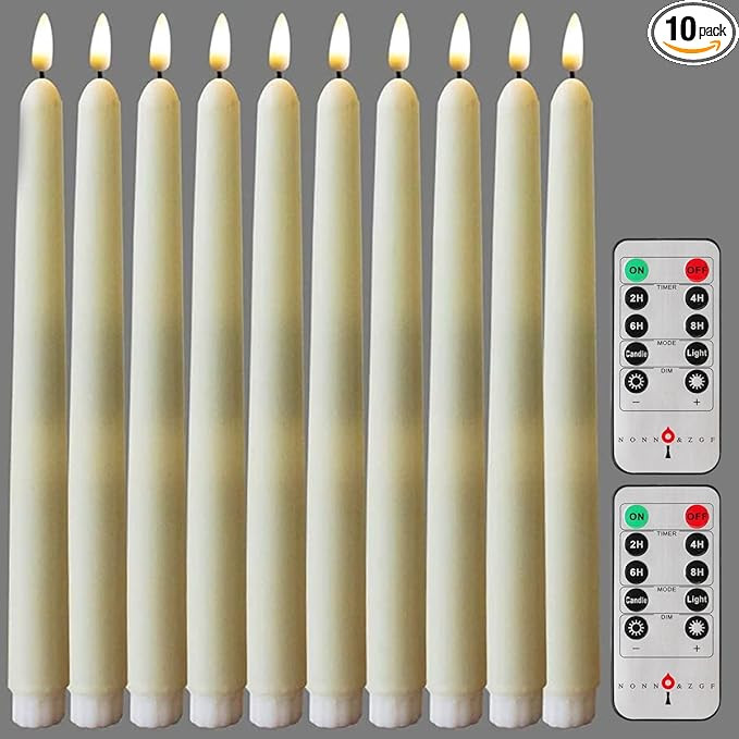 NONNO & ZGF 10 Pack Flameless Taper Candles, Ivory Wax Coverd, 11-Inch, LED Battery Flickering Br... | Amazon (US)