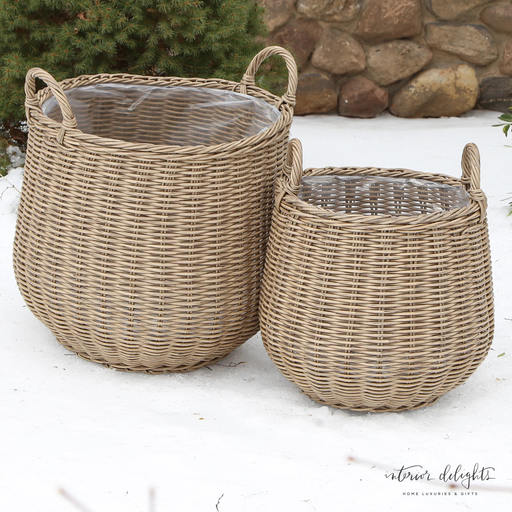 Round Willow Planter Baskets - Set of 2 | Interior Delights