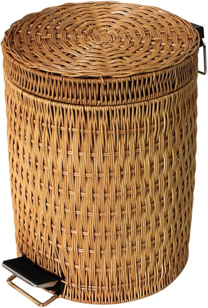 Wicker Trash Can with lid Bathroom, Rattan Step Trash Can for Kitchen Home, Silent Closure Garbag... | Amazon (US)