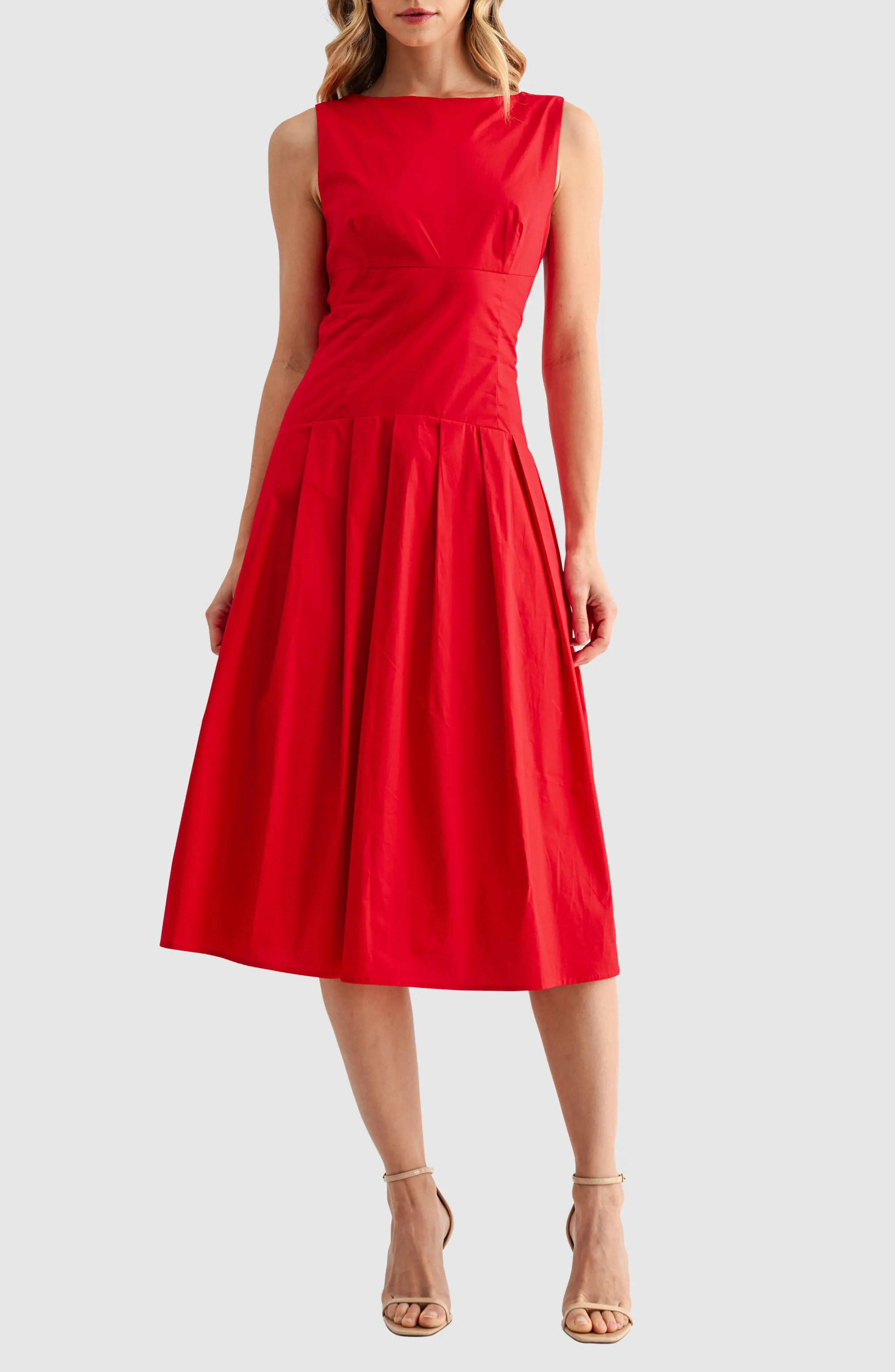 Pleated Sleeveless Cotton Midi Dress (Women) | Nordstrom | Nordstrom