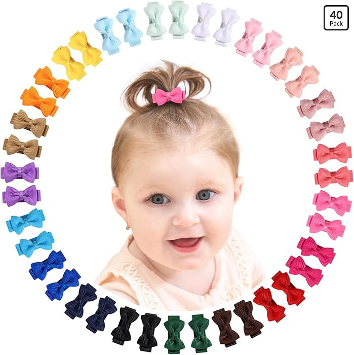 Mini Fully Lined Grosgrain Ribbon Bows Hair Clips for Girls and Infants - 1.2" Tiny Hair Clips in... | Amazon (US)