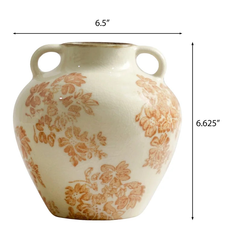 The Pioneer Woman White and Yellow Floral Ceramic Vase with Dual Handles, 6.5-Inch Vintage Cottag... | Walmart (US)