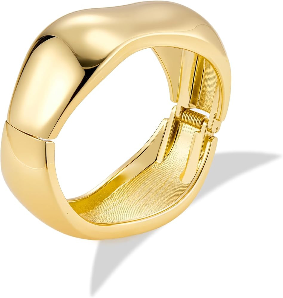 ALEXCRAFT Pulsera Dura Grueso Mujer Pulseras Chunky Ancho Liso 14K Chapado en Oro, Minimalista, S... | Amazon (ES)