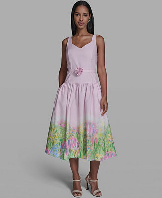 Women's Drop Waist Border Hem Midi Dress | Macy's