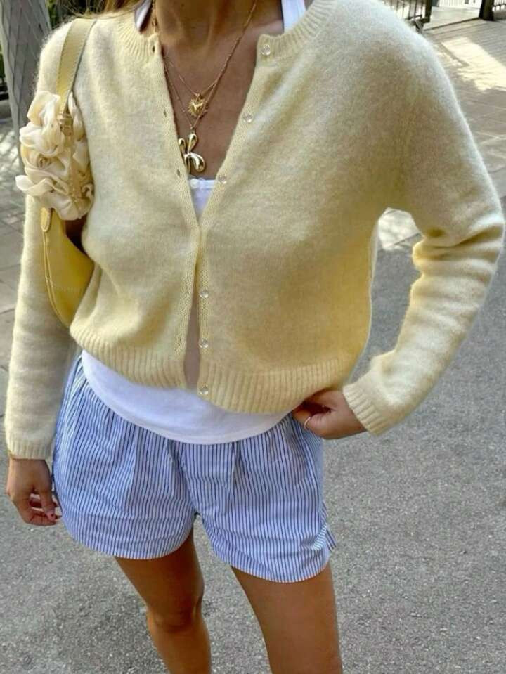 INAWLY Women's Solid Color Minimalist Long Sleeve Cardigan | SHEIN