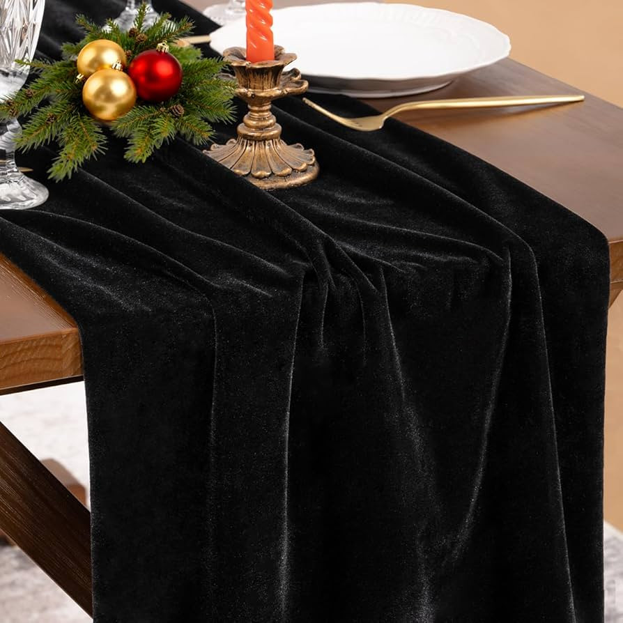 Socomi 4pcs Black Velvet Valentine's Day Table Runner Cloth Decor 20 x 120 Inches 10ft Fabric Lux... | Amazon (US)