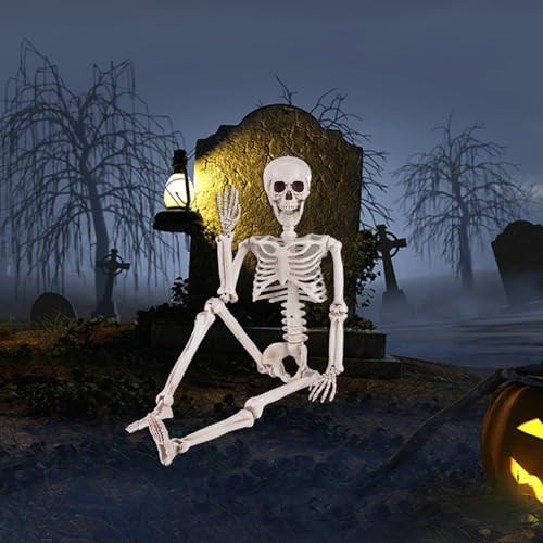 JIALWEN 36" Halloween Posable Skeleton Decorations, 3FT Realistic Plastic Human Full Body Bones with Movable Joints Skeleton for Halloween Party Decor Haunted House Graveyard Props Indoor Outdoor | Amazon (US)