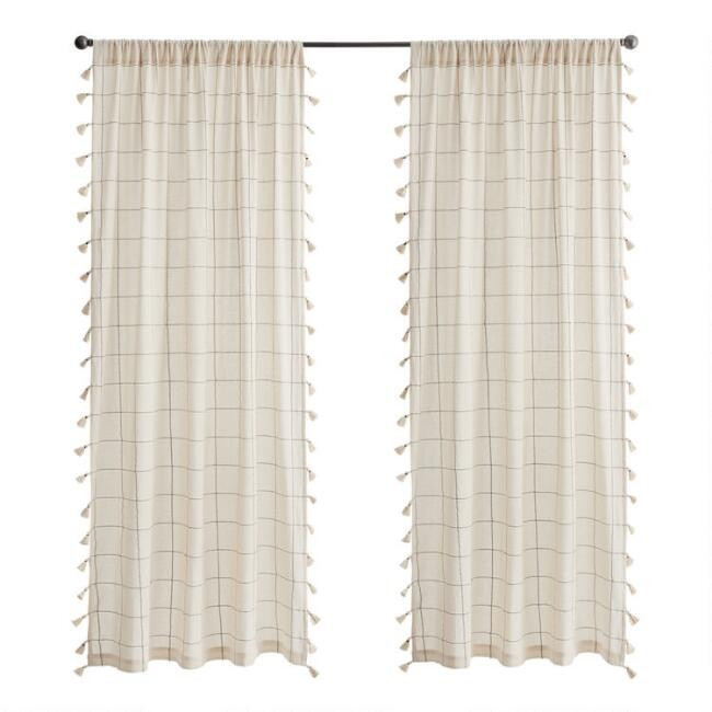 Ivory And Charcoal Madras Sleeve Top Curtains Set Of 2 | World Market