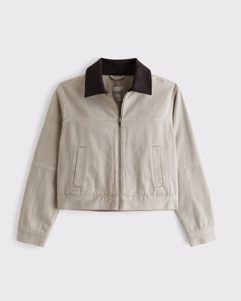 Abercrombie & Fitch Women's Denim Zip-Up Jacket in Cloud Gray - Size S | Abercrombie & Fitch (US)