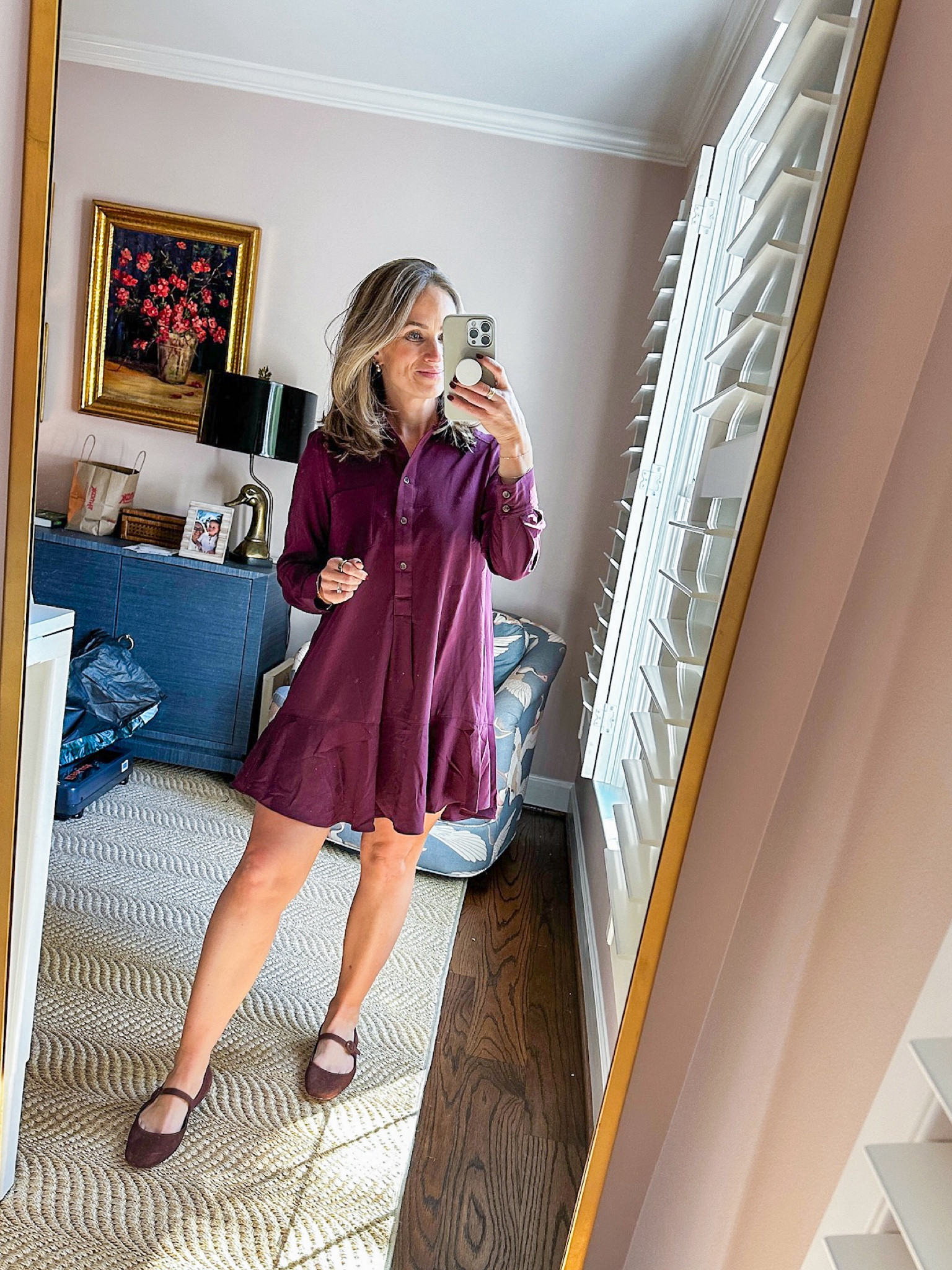 This wine colored collared shirt dress screams fall to me. It’s the perfect work dress for an office, a great maternity option, and works well for nursing too. Wearing an XS. 

#LTKWorkwear #LTKStyleTip