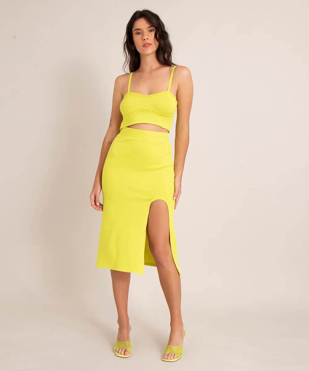 saia midi de tricô com fenda verde | C&A (BR)