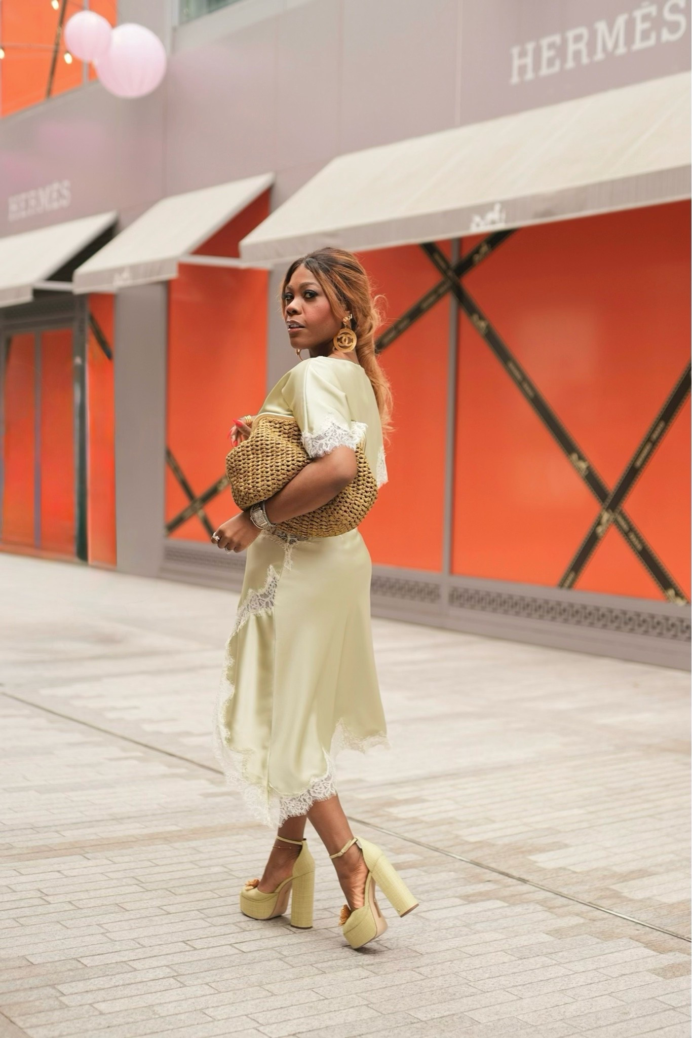 Satin lace trimmed dress with cutout styled with platform heels and a summer bag . Currently obsessed with my new coach bag.

#LTKSeasonal #LTKMidsize #LTKootd