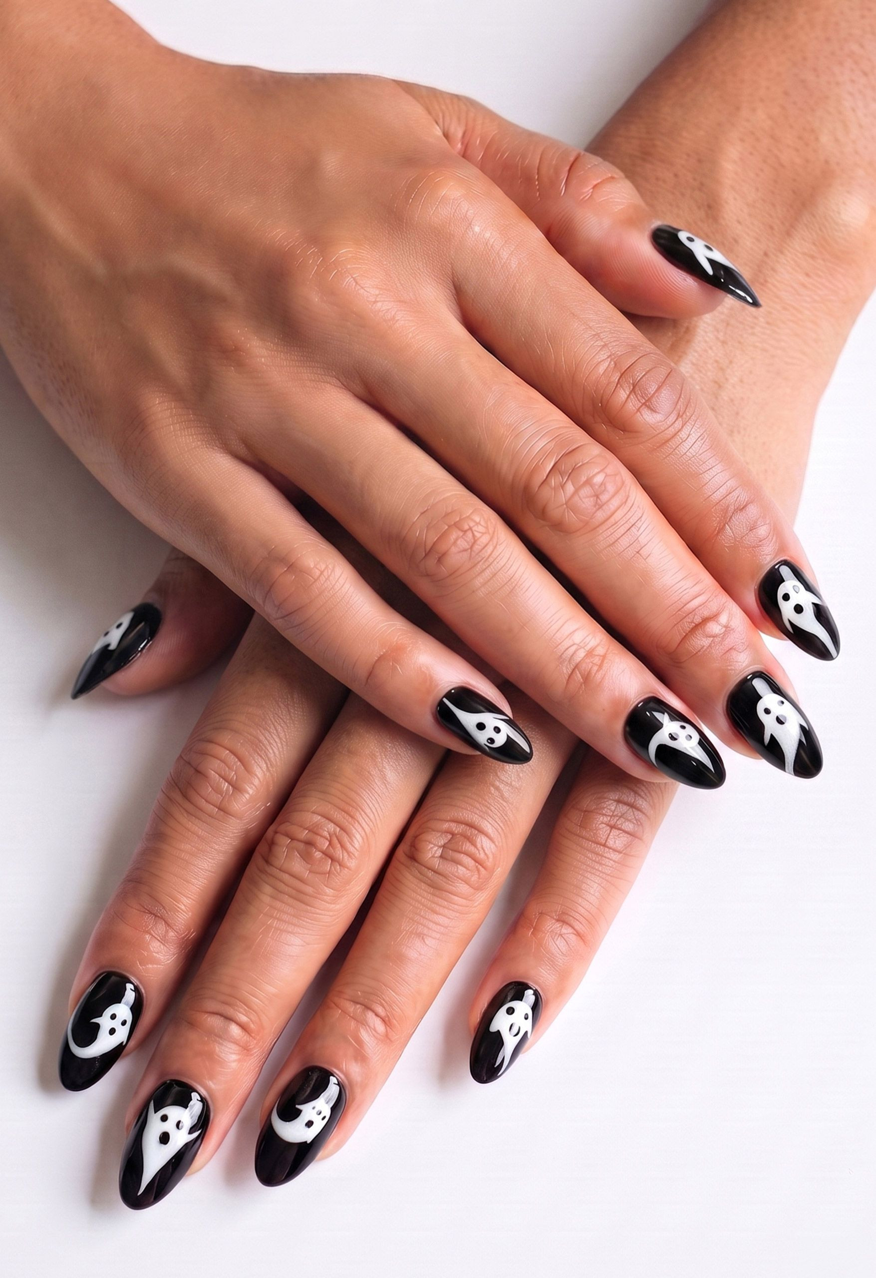 Spooky Ghosts Medium Almond Press On Nails for Music Festivals & Masquerades | Chicwish
