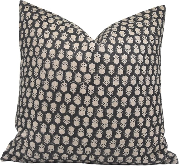 Block Print Thick Linen 22x22 Throw Pillow Covers, Handmade Vintage Pillow Covers for Sofa and Co... | Amazon (US)