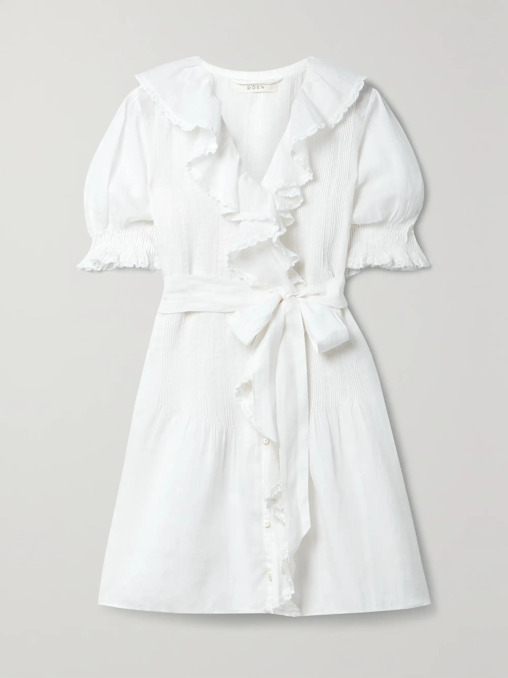 Piper belted ruffled ramie mini dress | NET-A-PORTER (US)