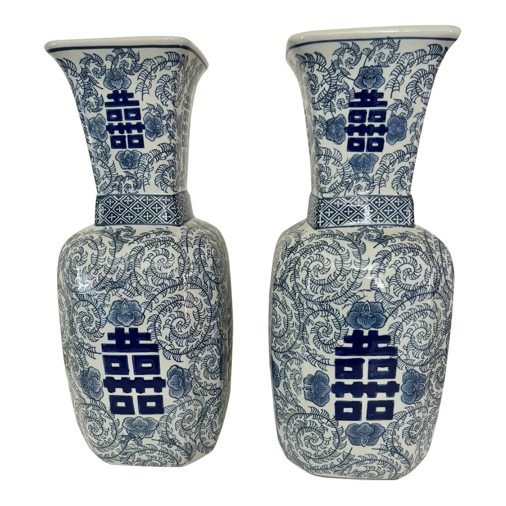 Pair of 1970s Large Chinese Blue and White Vases | Chairish