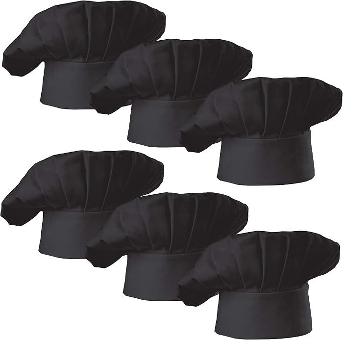 Hyzrz Chef Hat Set of 6 PCS Pack Adult Adjustable Elastic Baker Kitchen Cooking Chef Cap (Black) | Amazon (US)