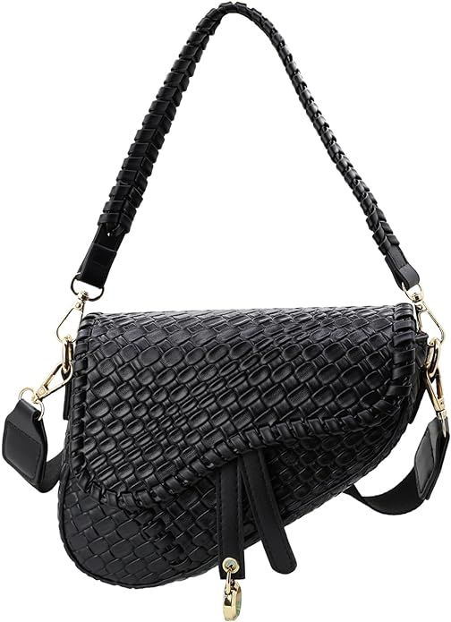 fashion women saddle shoulder bag clutch purse small crossbody satchel handbag woven imitation cr... | Amazon (US)