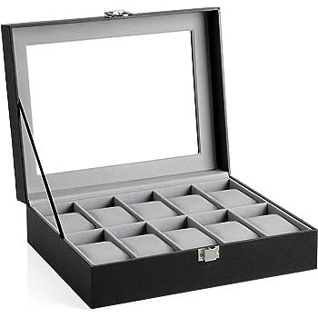 Glenor Co Watch Box for Men - 12 Slot Luxury Carbon Fiber Design Display Case, Large Holder, Meta... | Amazon (US)