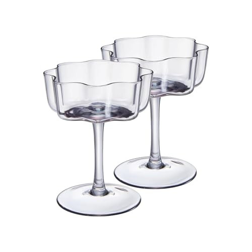 The Wine Savant Flower Vintage Wavy Glass Coupes Martini, Champagne & Cocktail Coupes - Set of 2-7oz Colorful Cocktail Glasses & Champagne, Prosecco, Mimosa Glassware Copyright Design - Smoke Grey | Amazon (US)