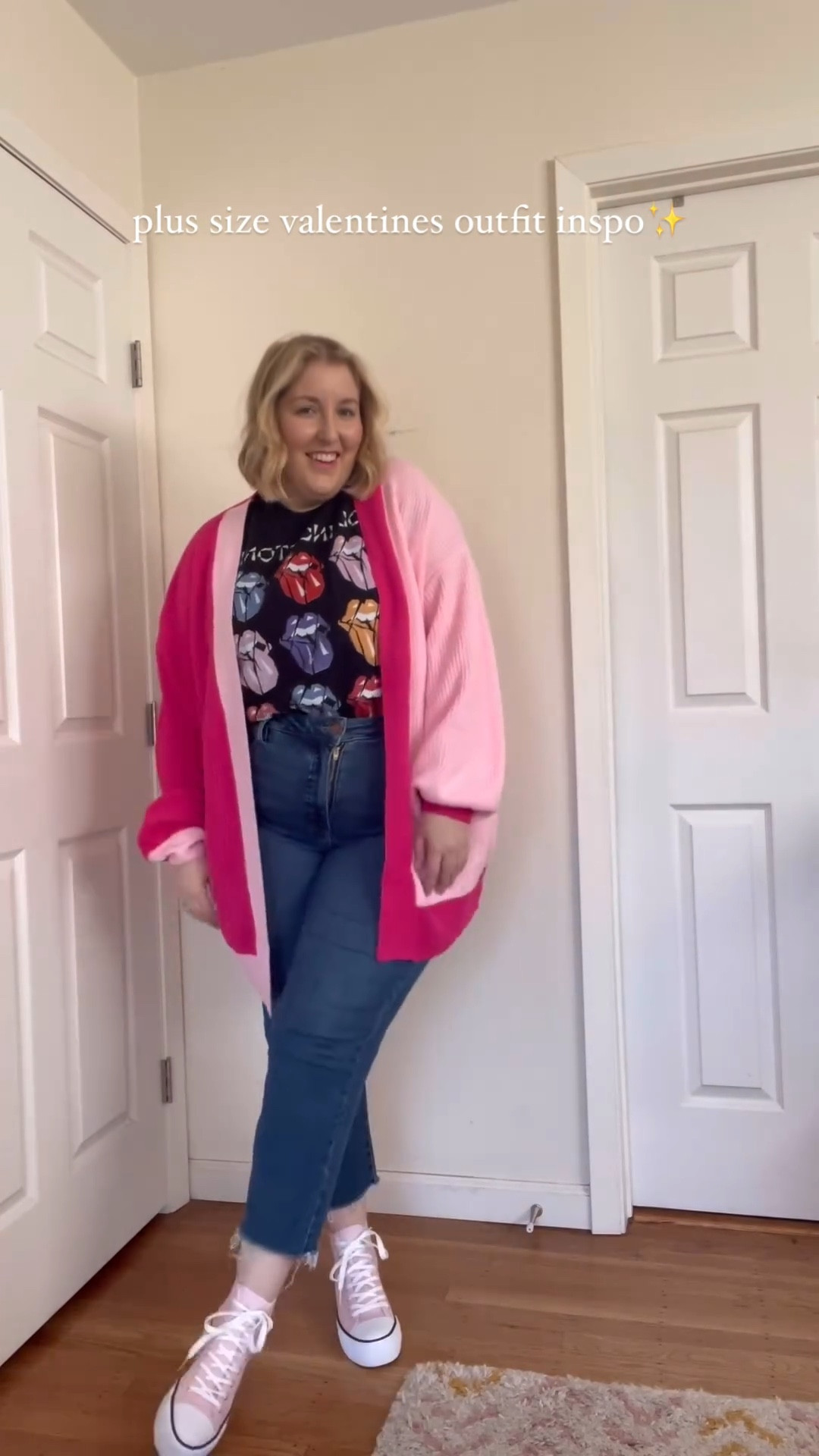 Cute and casual plus size Valentine’s Day outfit 💗 Wearing XL in the cardigan, XXL in the tshirt and size 17 in the jeans  

#LTKstyletip #LTKplussize #LTKSeasonal