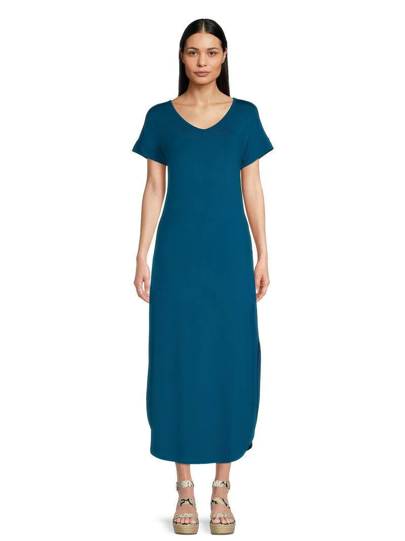 Time and Tru Women's Maxi Dress with Short Sleeves, Sizes XS -XXXL - Walmart.com | Walmart (US)