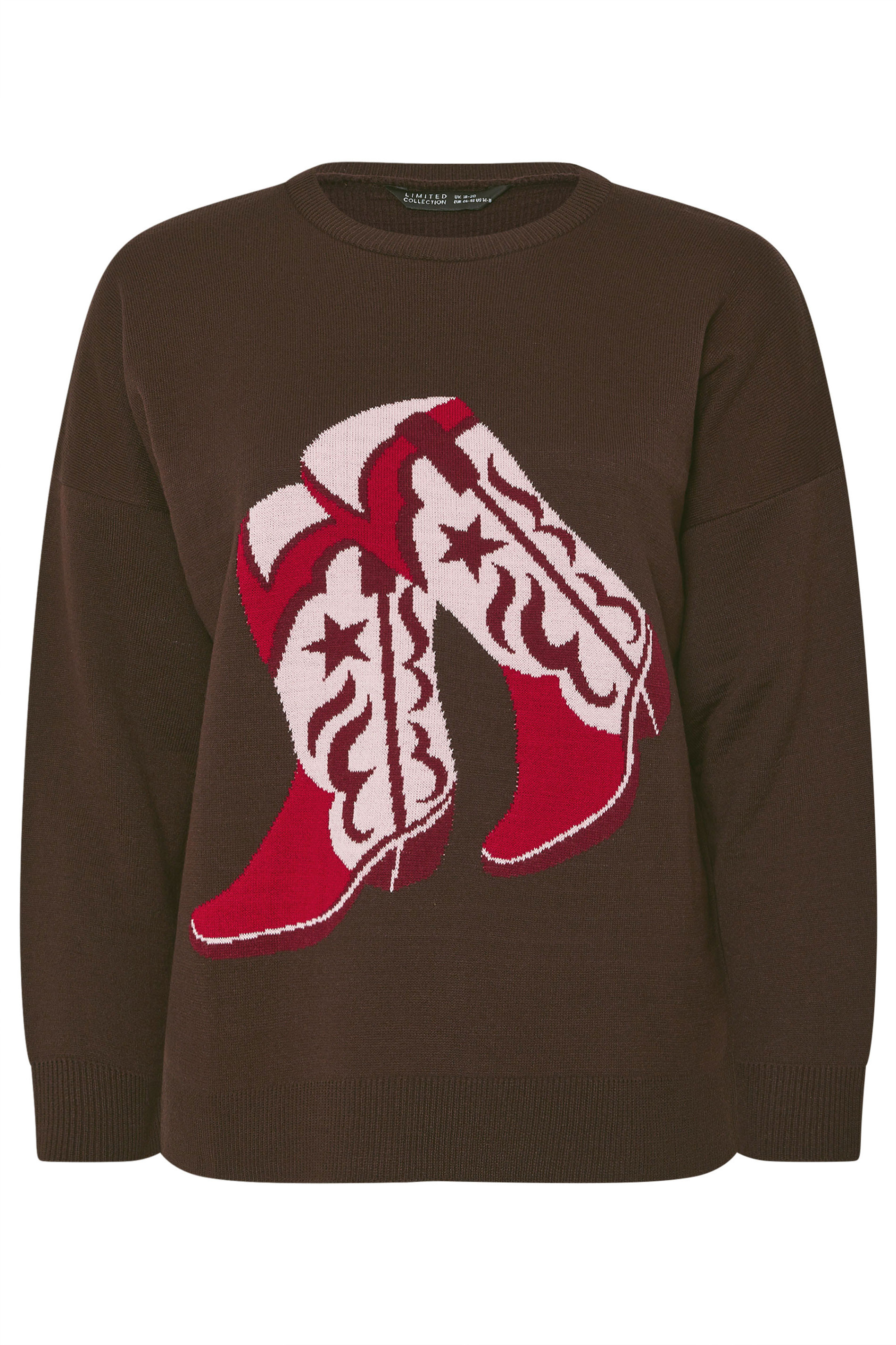 LIMITED COLLECTION Plus Size Brown Cowboy Boot Knitted Jumper | Yours Clothing UK