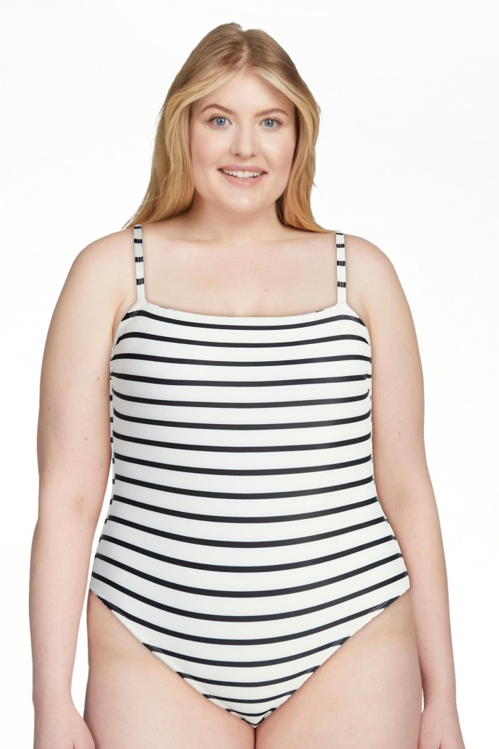 Time and Tru Women's and Women's Plus Size Striped Square Neck One Piece Swimsuit, Sizes XS-3X | Walmart (US)