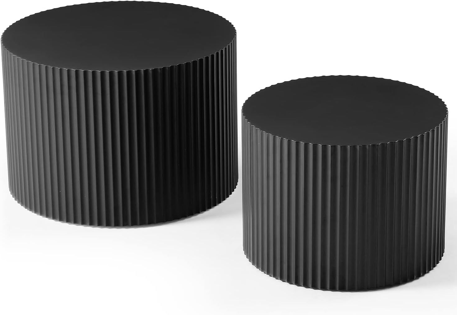 kevinplus Black Round Nesting Coffee Table Set of 2 Modern Drum Side Table End Table for Living R... | Amazon (US)