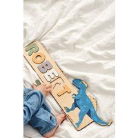 Baby Puzzle Name Dinosaur Design, Nursery Animal Decor, 1st Birthday Gifts For Kids, Montessori Todd | Etsy (US)