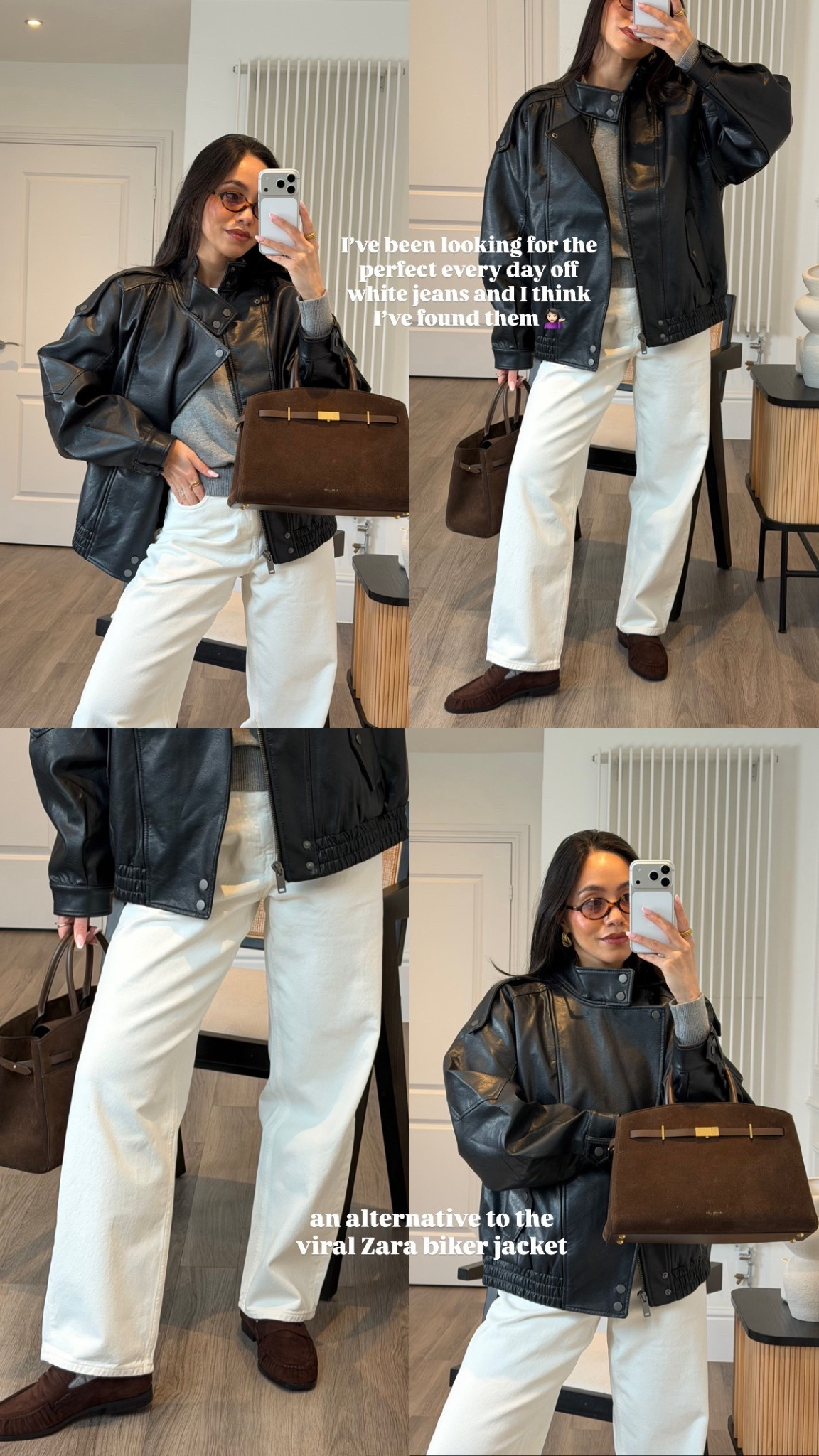 Early spring outfit 🤍 off white bay barrel jeans from COS (size 24), biker jacket from abercrombie (size small) 

Casual outfit, loafers, black biker jacket, white jeans 

#LTKspring #LTKuk #LTKstyletip