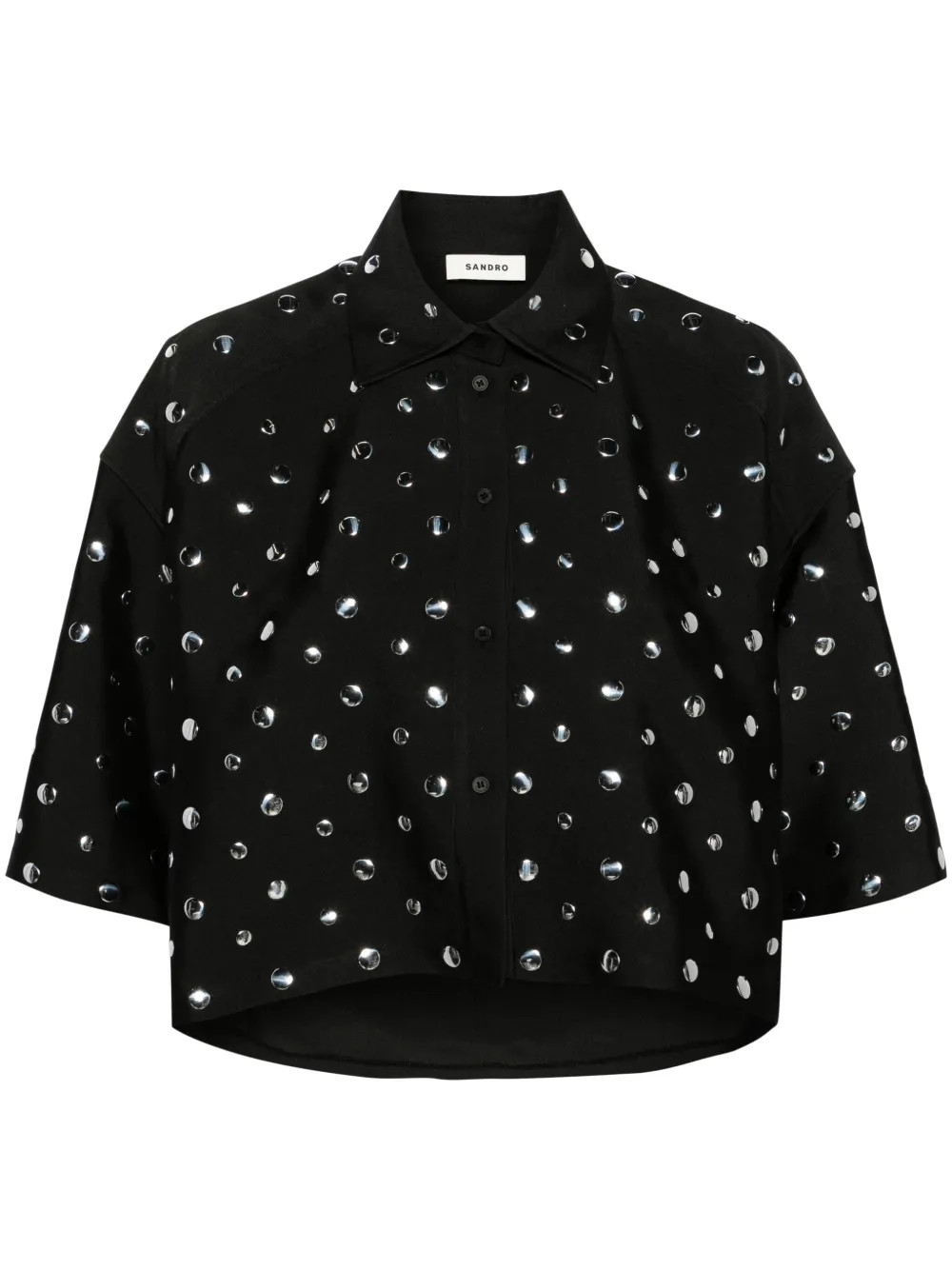 SANDRO stud-detailing Cropped Shirt | Black | FARFETCH AU | Farfetch Global