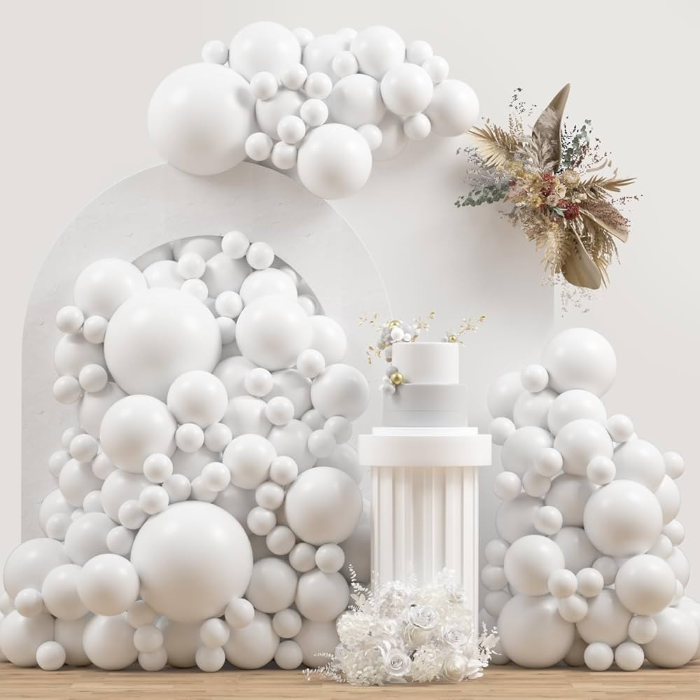 White Double Stuffed Balloons Different Size 115Pcs 5/10/12/18" White Balloon Arch Garland kit fo... | Amazon (US)