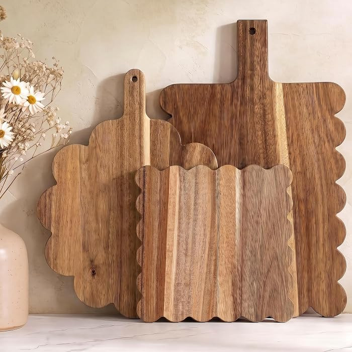 3 Pcs Scalloped Cutting Board Wood Set, Acacia Wood Decorative Serving Board for Kitchen Decor, L... | Amazon (US)