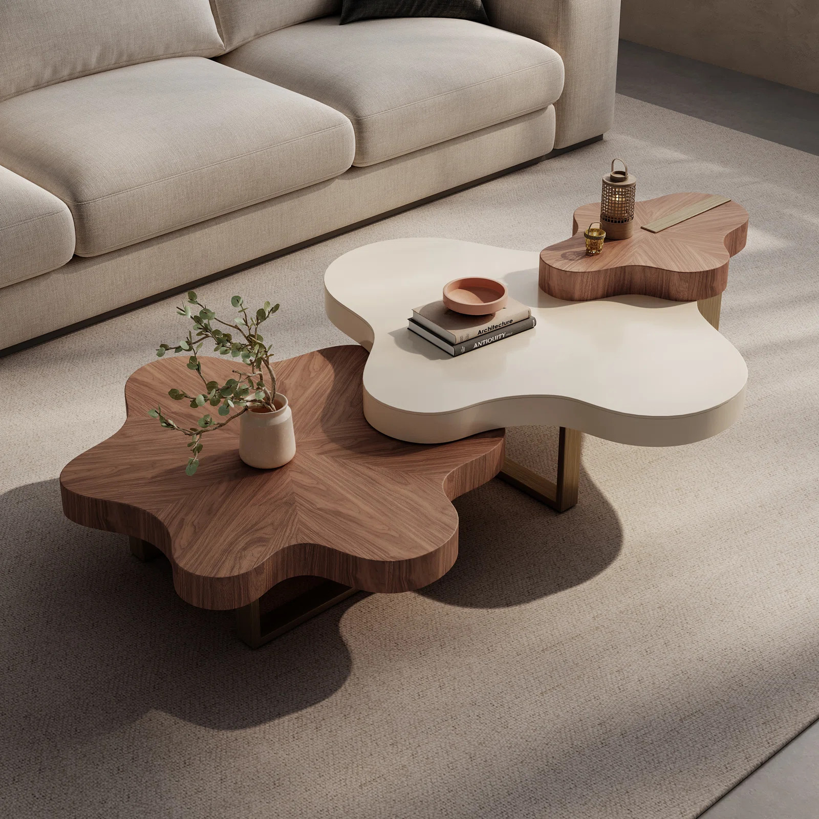 Arvante Designer Collection – Modern Cloud-Shaped 3-Piece Walnut Veneer Nesting Coffee Table Se... | Wayfair North America
