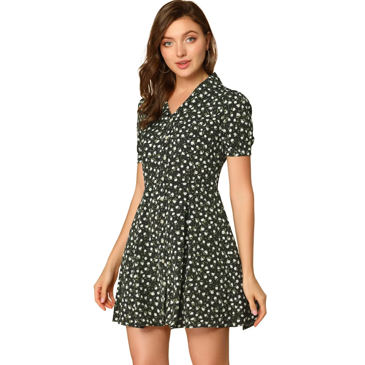 Allegra K Women's V Neck Short Sleeve Button Front Summer Floral Shirt Dresses | Target