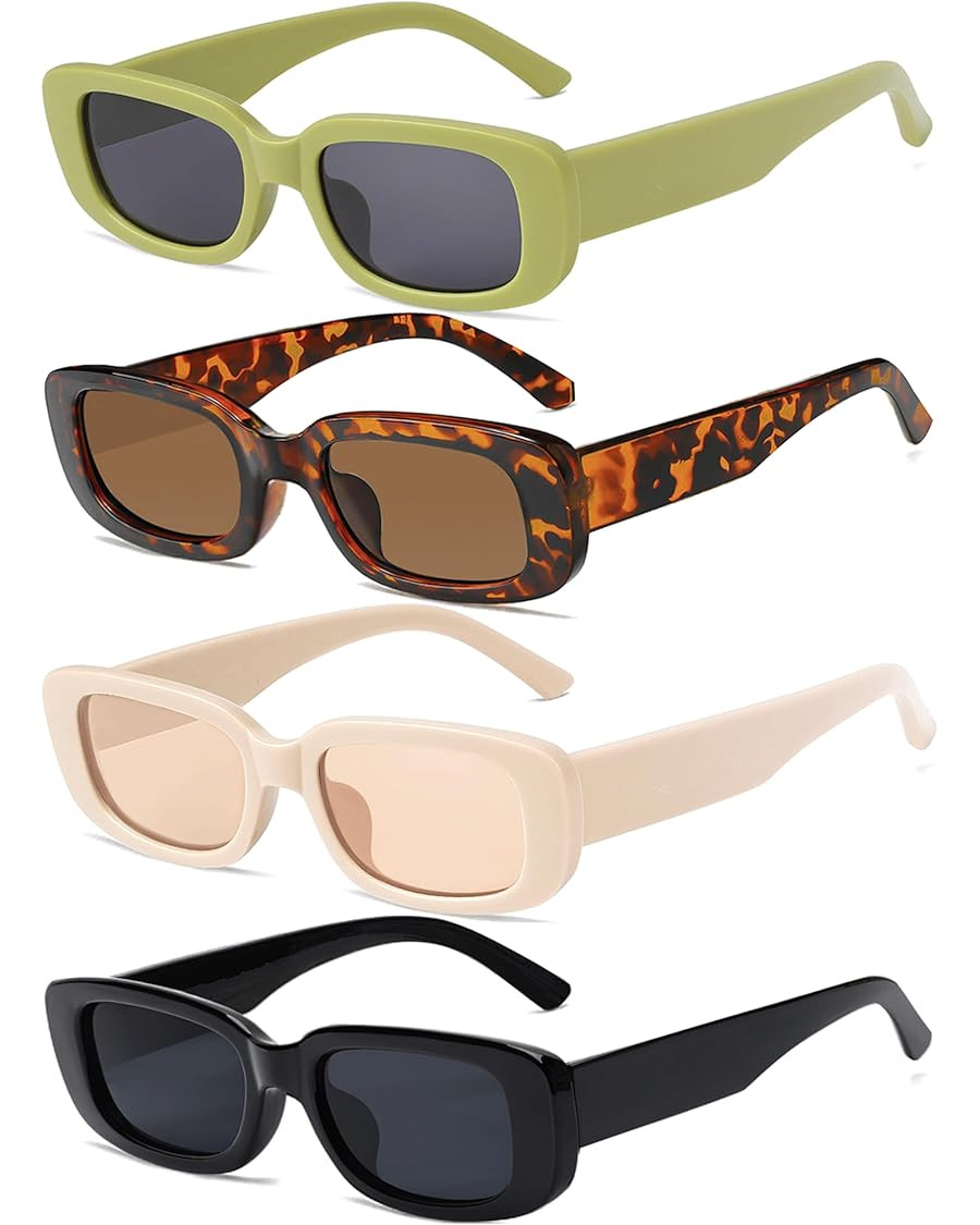 4 Pieces Retro Vintage Sunglasses Small Square Rectangle 90s Glasses Trendy Y2K for Women Aesthet... | Amazon (US)
